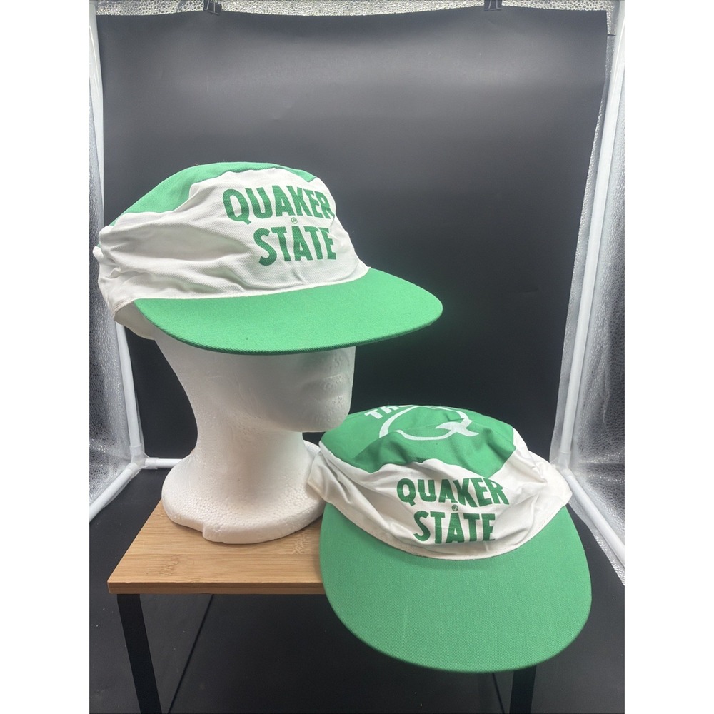 2 VTG Quaker State Oil "The Big Q" Painters Hats Quaker State & Lube Hats
